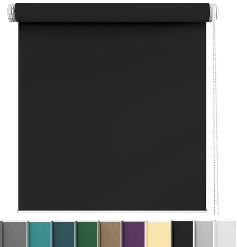 Rollo für Fenster Ohne Bohren 45 x 70 cm Sichtschutz, Lichtschutz, Sonnenschutzrollo Seitenzugrollo mit Verstellbarer Kette für Türen und Fenster, Schwarz