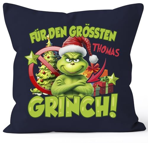 MoonWorks® Kissenbezug Grinch Weihnachten Mann Frau Paar mit Namen personalisierbar Geschenk lustig Weihnachtsmuffel Navy Standard