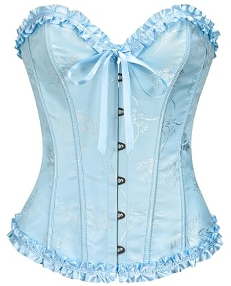 SZIVYSHI Corsé Overbust Jacquard Mujer - Azul Cristal - Talla XS