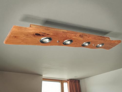 FRIESENLICHT Deckenlampe Holz mit Baumkante Dunkel geölt rustikal Led Vintage Set Leuchte Wildeiche Massiv GU10 Dimmbar ohne Dimmer Austauschbar (50 cm/2 Spots)