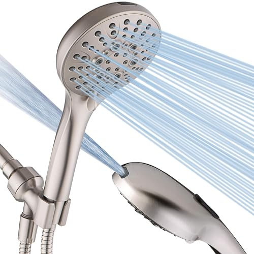 BRIGHT SHOWERS High Pressure Shower Head with Handheld, 9 Spray Settings Showerhead Built in Power Wash to Clean Tub and Pets, Extra Long 69 Hose, Adjustable Bracket, Brushed Nickel
