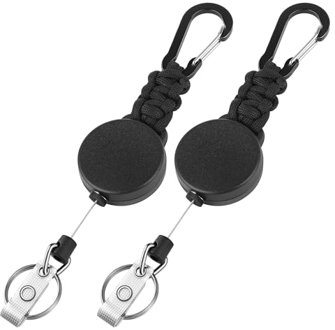 EOTW Schlüsselband Ausziehbar, JoJo Schlüsselanhänger Einziehbarer Ausweis mit 60cm Ausziehbar Stahlseil,Karabinerhaken Schlüsselring für Schlüssel, Kartenhalter und Gürtelclip,2 Schwarz