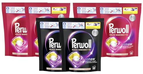 PERWOLL All-in-1 Caps-Set 3x 80 Waschladungen (240WL) 1x Black & 2x Color, All-in-1 Waschmittel Caps-Set reinigen sanft und erneuern Farben & Fasern, mit Dreifach-Renew-Technologie