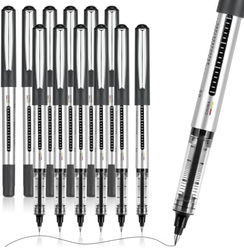Dacono 12 Kugelschreiber - Gel Tintenstifte, Schwarze Tinte, 0,5 mm Punkt, Schnelltrocknen und Perfekt für das Tagebuch und Alle Schreibbedürfnisse. Ideal für Schule und Büro