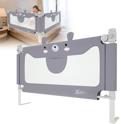 TATIVALO Bettgitter Rausfallschutz, 180 cm Kinderbettgitter zum vertikalen Heben, Höhenverstellbar Babybettgitter Rausfallschutz für Kinder Baby - Grau 1 Seite