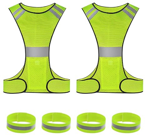 GOOFIT 2 Reflektierende Weste, Hohe Sichtbarkeit, Atmungsaktive Leichte Weste, Verstellbare Reflektoren FüR MäNner Frauen Laufen, Fahrradfahren, Radfahren Und Joggen, Mit 4 Reflektierenden BäNdern