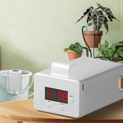 Sistema de Riego Automático para 8 Plantas en Maceta, Kit de Riego por Goteo y Bomba de Oxígeno, con Temporizador Programable, Pantalla LED y Fuente de Alimentación