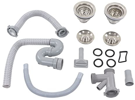 Tubo escurridor de fregadero de cocina de acero inoxidable y ABS con doble drenaje, drenaje rápido, fácil instalación para baño y hogar