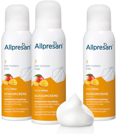 Allpresan Fuß Spezial Nr. 3 Schaum-Creme mit Mango Duft für sehr trockene Füße - Zur täglichen Fußpflege sehr trockener Haut - 3 x 125 ml
