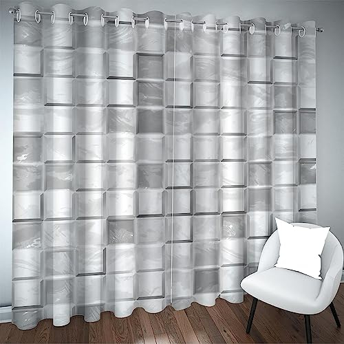 Schattierung Vorhänge 2Er Set 3D Erhöhtes Graues Plaid Druck Isolierung Schalldichte Kinder Gardinen Blickdicht Mit Ösen Vorhang Fenster Für Wohnzimmer Schlafzimmer Balkon -3S7L8K8R9H1