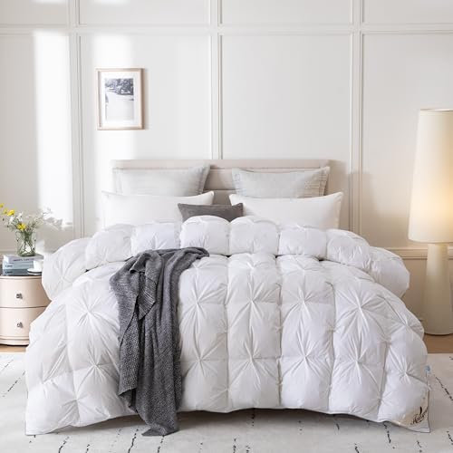 Homyrium Couette en Duvet 240x260 Couette Plume Naturelle Hiver Très Chaude Épais Garnissage 450g/m² 2 Personne Édredon 240x260 Enveloppe Coton, Lavable en Machine