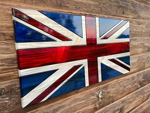 Drapeau Union Jack en bois, drapeau du Royaume-Uni, décoration murale Bleu/blanc/rouge (91,4 x 48,3 cm)