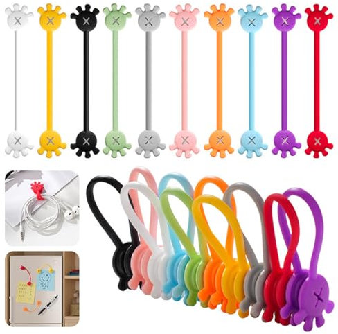 Zueyen 10 Stück Handheld Magnetic Cable Manager, Silikon Kabelbinder, Kabelhalter Magnetisch, Wiederverwendbare Silikon Kabelbinder Kabelorganizer Für Schulen Hause