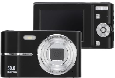 Appareil photo numérique FHD 1080p, appareil photo numérique de poche 50 MP, zoom 16X, appareil photo compact avec écran HD de 2,4, mise au point automatique, appareil photo portable avec style film