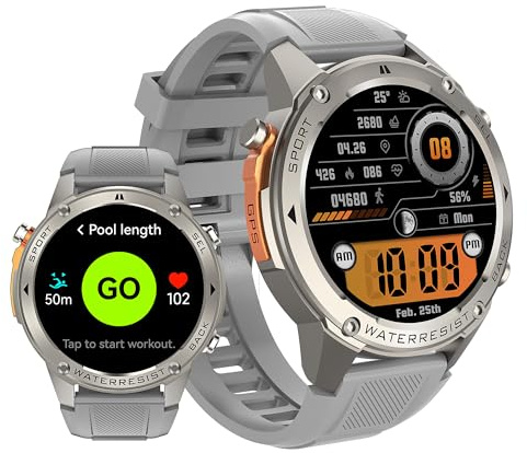 2024 GPS Smart Watch, 1.43” AMOLED Always-On Display, 50M Swimming Waterproof, 170+ Sports Mode, 500mAh Battery, Make&Answer Call Smartwatch for Men Women, Fitness Watches for iOS and Android (Silver)