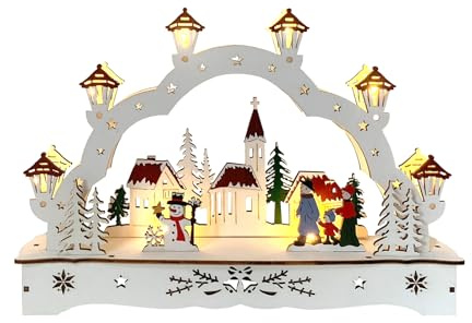 HTI living Schwibbogen Weihnachtsdorf mit Schneemann Lichterbogen Weihnachtsdeko batteriebetrieben