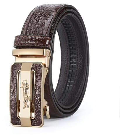 GYIOS Automatik Gürtel Herren Herren Ledergürtel Business Automatischer Schnallengürtel Junge Menschen Einfacher Hoher Hosengürtel-Gold Buckle Coffee Belt-125 cm