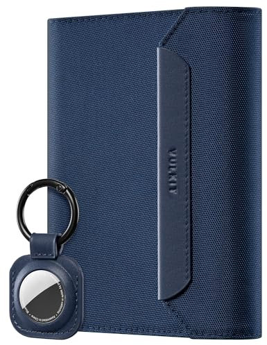 VULKIT Slim Reisepass Hülle für Herren und Damen RFID/NFC Schutz Magnetverschluss mit Airtag Halter, 4 Kartenfächer, 2 Reisepassfächer, Bordkartenhalter, Stifthalter und Ausweisfenster, Blau