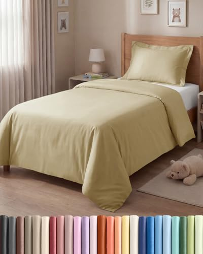 Bettwäsche 135x200 - Mikrofaser Bettbezug & 2x Kissenbezüge 80x80 - Beige | Gebürstet, Reißverschluss, Eckbänder, Weich, Knitterfrei, Atmungsaktiv, Pflegeleicht, Einzelbett, Bettgarnitur, OEKO-TEX