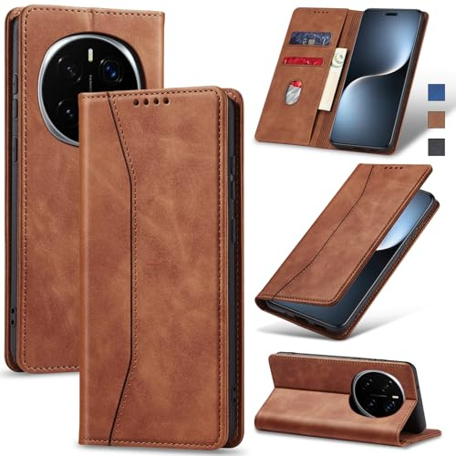 Jasonyu Handyhülle für Honor Magic 7 Pro, PU Leder Flip Klapphülle, Braun | Magnetische Schutzhülle, Ständer, Kartenfächern, Klappbar, Stoßfeste TPU Stoßsicher Hülle
