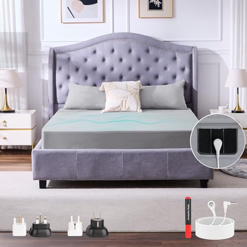 E-ROOM TREND Lámina de Puesta a Tierra | 10% de Hilo de Plata 90% algodón con Cable EU Alfombrilla de Tierra | para Recuperación de Energía Tierra un Mejor Sueño (GBS6193G) | 193 x 203 cm | Gris