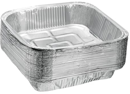 QUARKZMAN 30 piezas de Moldes de Aluminio para Tartas de 8.07 Cuadrados Desechables Antiadherentes para Tartas, Quiches, Cocinar, Recalentar en Fiestas, Color Plata
