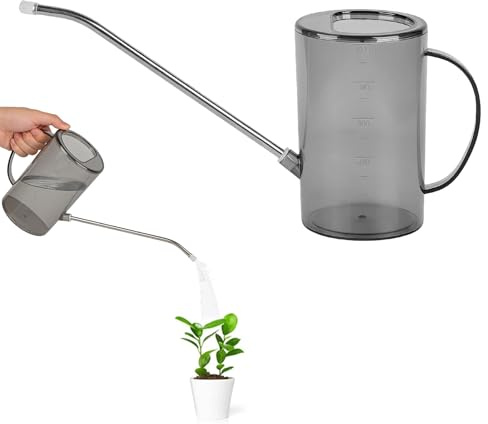 Long Spout Bonsai Watering Can - 1L Mini Plant Watering Can, Small Watering Pot Indoor and Outoor, Houseplant Seedling Plastic Watering Devices for House Plants Garden Office Home (Grey)