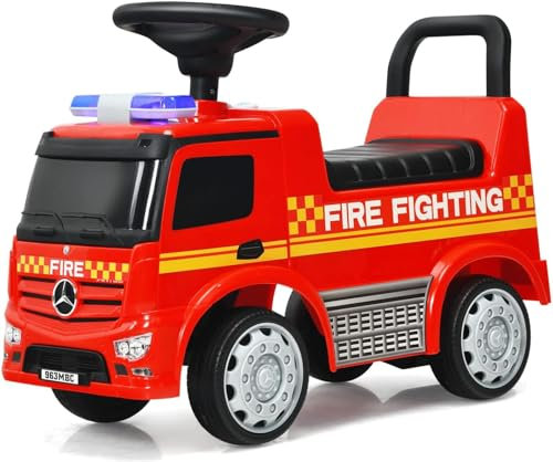 FANTASK Mercedes Benz Rutschauto und Schiebeauto, Kinder Feuerwehrauto mit Sirene & Pfeife & Hupe, Spielzeugauto mit Stauraum für Kinder von 12-36 Monaten