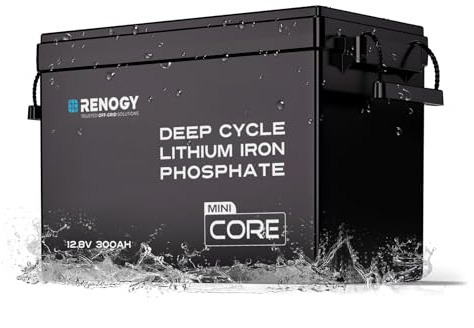 Renogy 12V 300Ah Core Mini LiFePO4 Lithium-Eisenphosphat-Batterie, Verbessertes 200A BMS 5000 Zyklen Kälteschutzfunktion Lithium Akku für Wohnmobile Solaranlage Wohnwagen Boot Camping Off-Grid-System