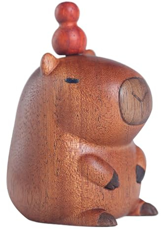 Scultura a forma di animale in miniatura, statuetta di capibara in legno, intagliata per la casa, perfetta per esporre tavolo da pranzo, scrivania, camera da letto o libreria, 6 x 5,6 x 4 cm, marrone