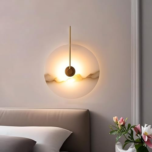 DESHOME Dekorative Wandleuchte Kunst Moderne Marmor Wandlampe LED Innen Runde Naturstein Lampe 3000K Einfache DIY Wand Beleuchtung für Schlafzimmer Nachttisch Wohnzimmer Flur Hotel, Gold, 25cm