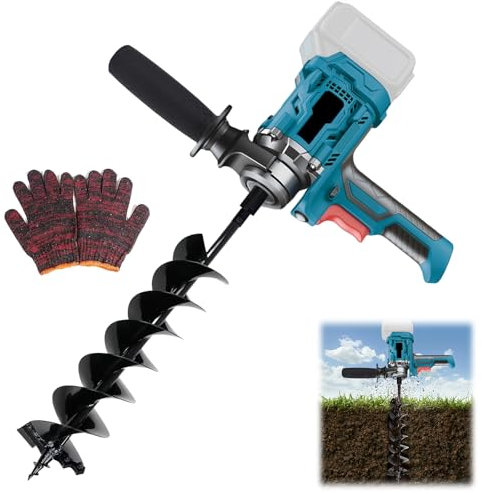 Trivella di terra compatibile con batteria da 18-21 V (senza batteria), scavatrice elettrica per fori postali, trapano elettrico a 2 maniglie, interruttore di sicurezza, per l'installazione di