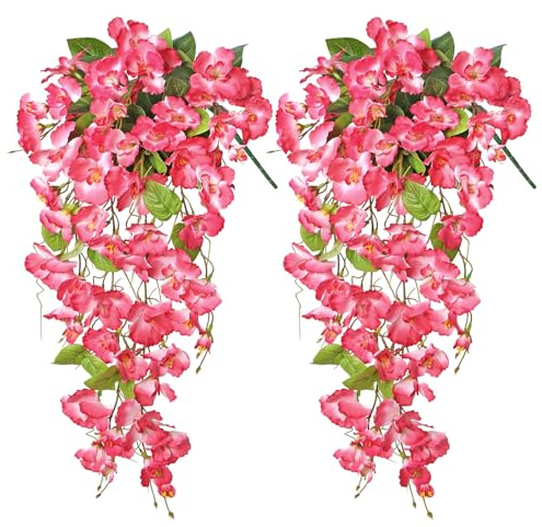 Dremisland 2 Flores Artificiales Colgantes Para Exteriores Hibisco Falso Plantas Colgantes De Seda Hibisco Plantas Artificiales Colgantes Artificiales Enredaderas Guirnalda De Rosas Larga Para Macetas