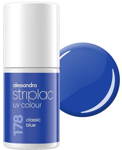 alessandro Striplac Peel-Off UV Gel Nagellack, Classic Blue, 6,5ml | Hochpigmentierter UV Gel Nagellack, bis zu 15 Tage Halt, kratzfest, acetonfrei & abziehbar, HEMA-frei & vegan