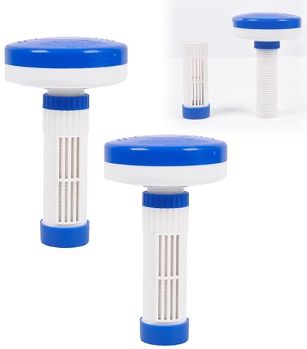 Dispensador flotante para jacuzzi/spa/piscina pequeña, soporte flotante de bromo de 1 a 1.8 pulgadas para piscinas interiores y exteriores, flotador químico ajustable (azul, 2 unidades)