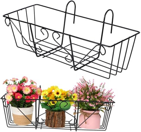 UPKOCH Supporto Portavaso in Ferro Sospeso Ringhiera per Balcone, Mensola Fioriera da Parete Quadrata per Piante, Struttura Robusta Nera per Giardino e Cucina