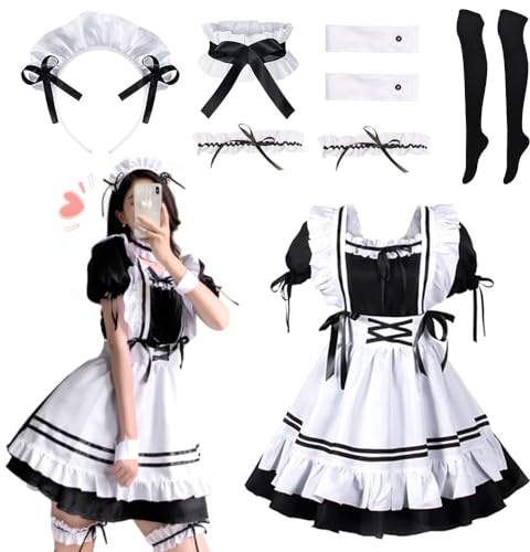 AnkekolyStar Maid Dress, costume da cameriera cosplay, set di abbigliamento da cameriera, per adulti, Halloween, carnevale, feste (Classico, S)