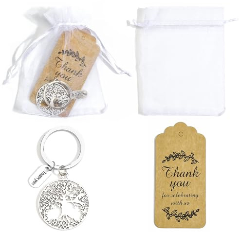 Gallkeat Portachiavi con albero della vita, con sacchetto regalo in organza e biglietto di ringraziamento, regalo ispiratore per insegnanti, infermieri, personale, colleghi, familiari e amici