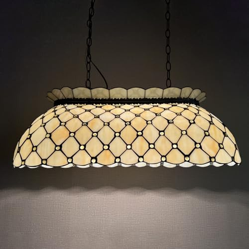 Capulina Tiffany Lamp Stained Glass Pool Table Light Chandelier 3-Lights 28 Inches Wide Vintage Beige Beads Tiffany Style Pendant Light Decor for Billiards Room Dining Room Kitchen Island Bar