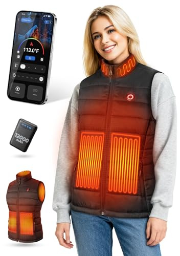 VIWKO Chaleco Calefactable Mujer con Batería de 12V 12000mAh, 4 Niveles de Calor y Control por App, Chaleco Térmico Ligero para Invierno, Exteriores, Senderismo, Esquí, Hogar y Teletrabajo(Talla S)