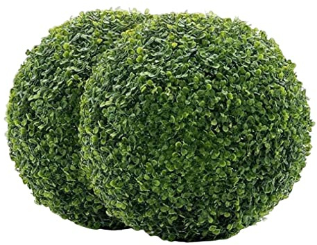 Generisch Künstliche Buchsbaumkugeln 28 cm – Wetterbeständige und naturgetreue Dekokugeln für Gärten, Balkone, Terrassen und Wohnungen Immergrüne Kunststoffpflanzenkugeln (2 Halbkugeln, 28 cm)