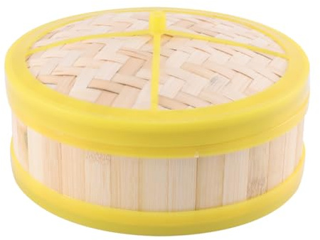 MOTHNUR Bamboo Steamer Basket Lid 20cm Single Tier Yellow Edge Bamboo Steam Basket for Dim Sum Dumplings Buns Chinese Food Cooking