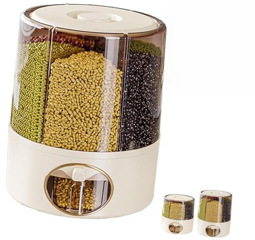 SPKVINOS Rotate Bean Dispenser, 6 Grids Rice Dispenser Rotating, One Click Output Rice Dispenser, for Storing Legume and Rice. (Large)