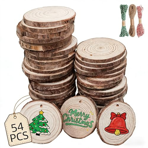 54 Pièces Rondin de Bois, Diamètre 6-7 Cm, avec 3 Cordes