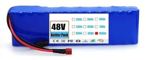 48V 100Ah E-Bike Pedelec Batería 13S2P Batería recargable de iones de litio Carcasa de PVC impermeable para patinetes eléctricos y bicicletas eléctricas de equilibrio 48V 100Ah,XT60+DC