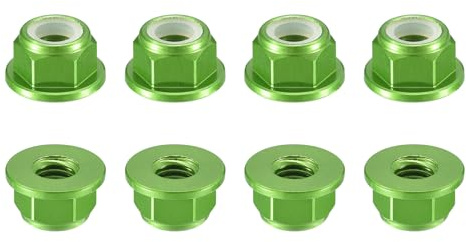 QUARKZMAN Aluminium Flansch Nylon Sicherungsmutter, 8 Stück Flanschmuttern - M4 x 0,7mm Selbstsichernde Mutter, Eloxierte Metallmuttern Für Befestigungselemente (Grün)