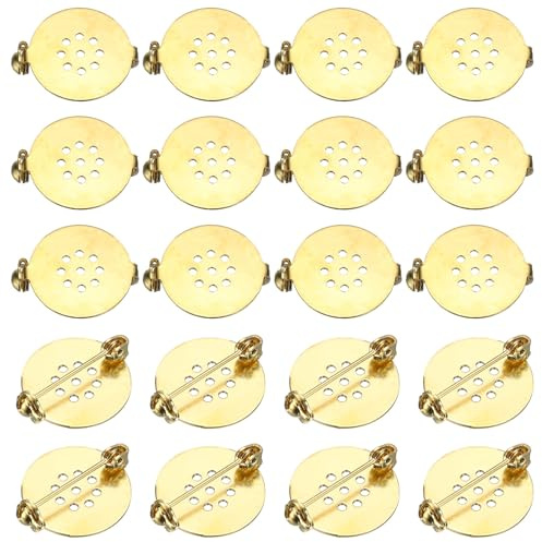 sourcing map 20 Pcs Brooch Pin Backs, 17mm Blank Round Disc Lapel Pin Backs for Jewelry Making DIY Crafts Badges Corsage, Brass
