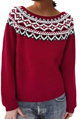 Générique Maglione in lana da donna norvegese – Maglione norvegese da donna con maniche lunghe, con maglioni a maniche lunghe, pullover a maniche lunghe, pullover a maniche lunghe, primavera autunno