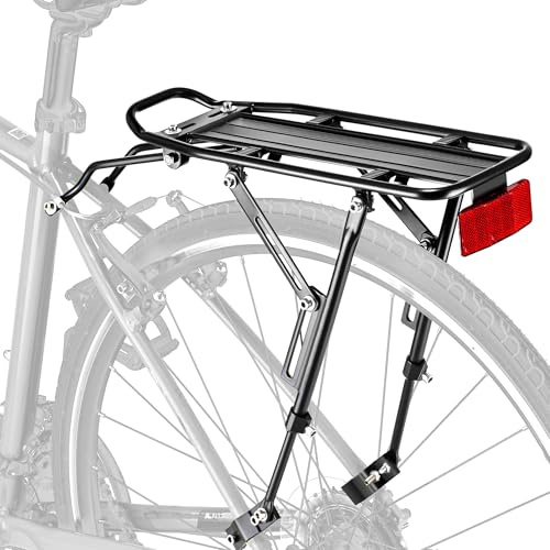 YONTUO Fahrrad Gepäckträger Hinten mit großem Reflektor, Fahrrad Ladeträger mit extra Langen Halterungen, universell Verstellbarer Tourenträger, kapazitiver Fahrradtaschenträger