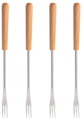 Milisten Fourchettes Fondue Inoxydable 4 Pièces à Long Manche Bois pour Fromage, Barbecue, Guimauves et Desserts